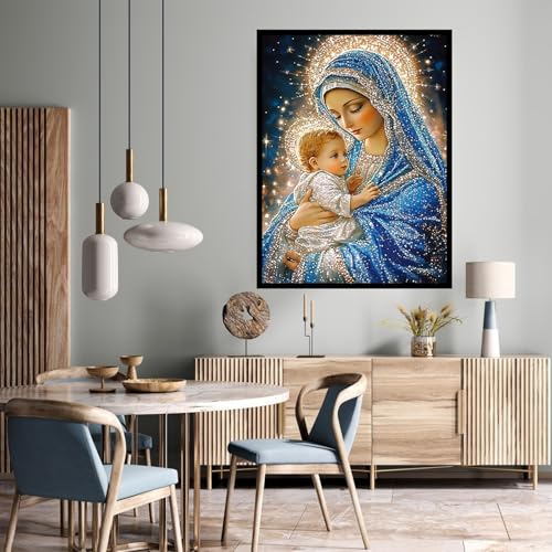 CHWGLFGG 5D Diamond Art Kits for Adults Beginners, Virgin Mary Diamond Painting Kits, DIY Full Round Drill Paint by Diamonds Dot Gem Art for Adults, Home Wall Decor 12x 16 Inch - Image 3