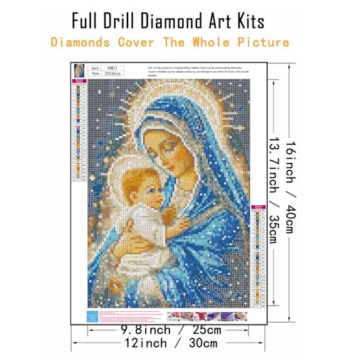 CHWGLFGG 5D Diamond Art Kits for Adults Beginners, Virgin Mary Diamond Painting Kits, DIY Full Round Drill Paint by Diamonds Dot Gem Art for Adults, Home Wall Decor 12x 16 Inch - Image 5