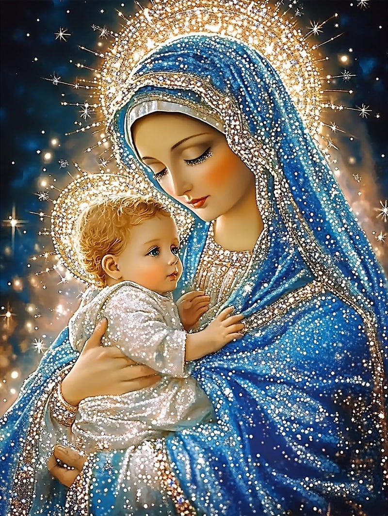CHWGLFGG 5D Diamond Art Kits for Adults Beginners, Virgin Mary Diamond Painting Kits, DIY Full Round Drill Paint by Diamonds Dot Gem Art for Adults, Home Wall Decor 12x 16 Inch - Image 1