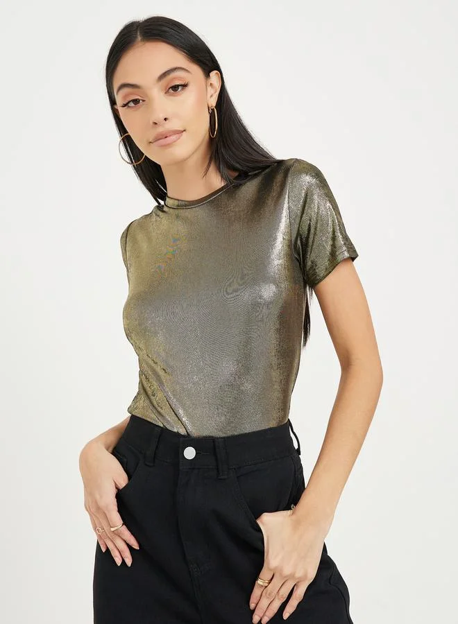 Styli Metallic Textured Short Sleeve T-Shirt