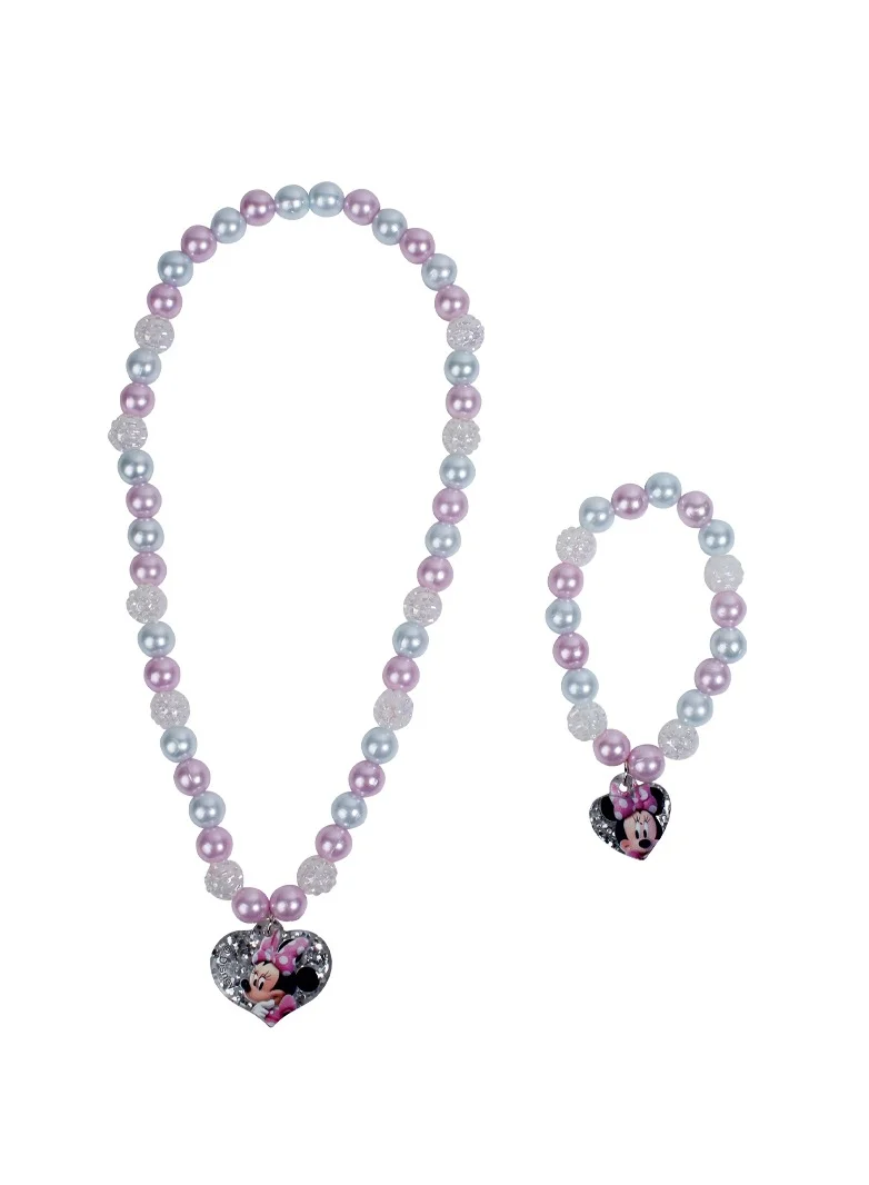 Disney Beaded Necklace and Bracelets Jewelry Set, 2 pcs, for Girls with Disney Minnie Mouse Pendant