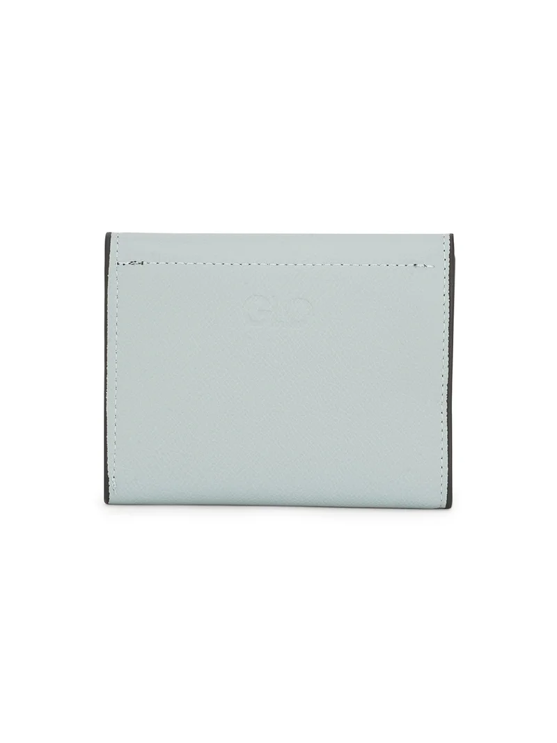 جلو باص محفظة نسائية جلد نباتي أزرق مزخرف بأزرار قابلة للطي