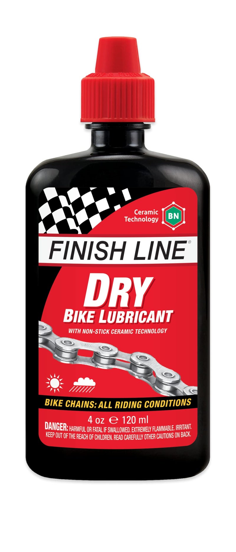 Finish Line DRY Teflon Bicycle Chain Lube, 4-Ounce Drip Squeeze Bottle - Image 1