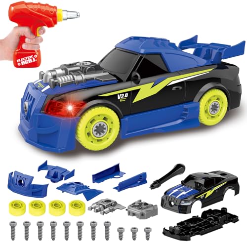 Pup Go Take Apart Toy Racing Car for Kids Age 3 Year Old 2 in 1 Build Your Own Car with Realistic Sounds  Lights Construction Vehicle Toys with Electric Drill Ideal Gitfs for Boys4 Spare Screws - Image 1