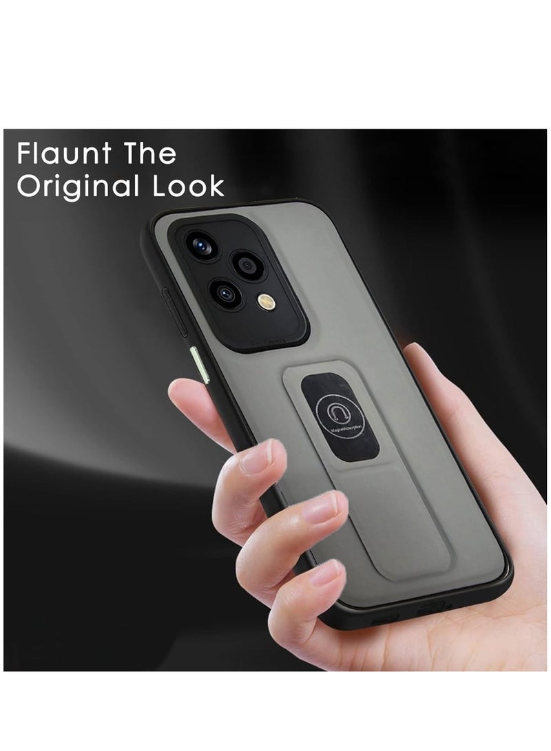 Techie Stylish TPU Silicone Back Cover Case with Magnetic Secure Hand Grip Kickstand for Honor 200 Lite – Grey - Image 5