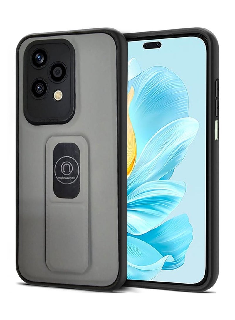 Techie Stylish TPU Silicone Back Cover Case with Magnetic Secure Hand Grip Kickstand for Honor 200 Lite – Grey - Image 1