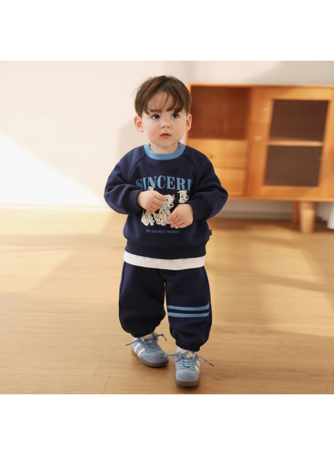 Luson Xiao O Ba Baby Boy's Early Autumn Sports Sweatshirt Set, New Cartoon Print Infant Autumn Outfit - Image 3