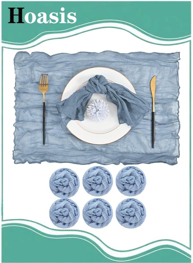 Hoasis 6Pcs Gauze Cheesecloth Napkins, Wrinkled Dinner Napkins, Decorative Table Napkins for Home, Wedding, Parties, Table Decoration 50*50cm  (Blue) - Image 1