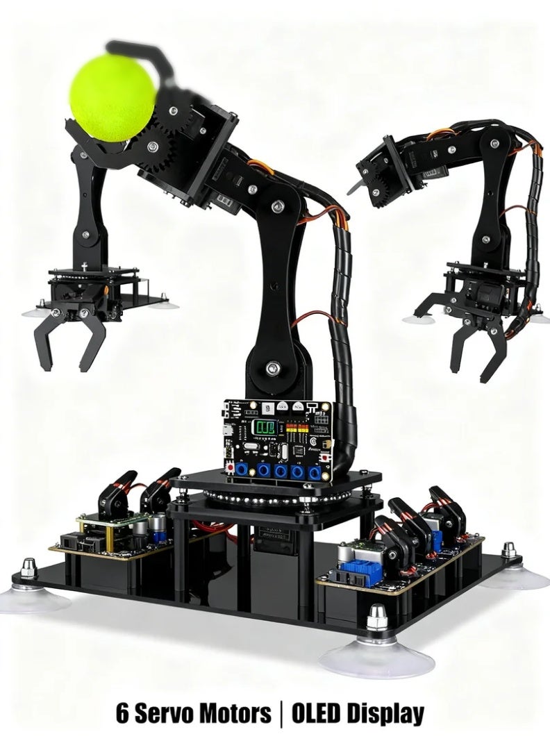 robotgcc Arduino Compatible Robotic Arm Kit with ATMEGA328P, 6 Servo Mechanical Arm, OLED Display, Action Memory, Drawing & Object Moving, PC and Manual Control, STEM Education DIY Programming Robot (Battery Not Included) - Image 1
