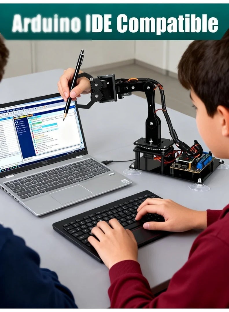 robotgcc Arduino Compatible Robotic Arm Kit with ATMEGA328P, 6 Servo Mechanical Arm, OLED Display, Action Memory, Drawing & Object Moving, PC and Manual Control, STEM Education DIY Programming Robot (Battery Not Included) - Image 2