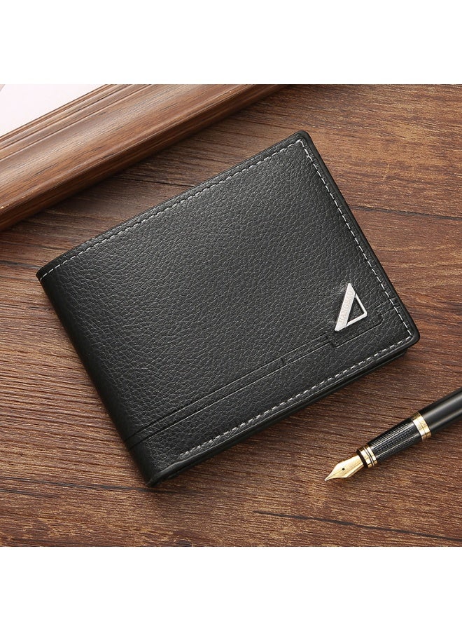 Men's Short Wallet Horizontal PU Leather Soft Wallet Fashion Large Capacity Card Holder for Young Men Business Casual Slim Bifold Wallet Men Daily Carry Accessories - Image 1