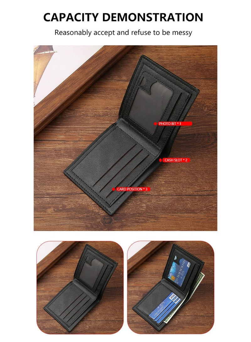Men's Short Wallet Horizontal PU Leather Soft Wallet Fashion Large Capacity Card Holder for Young Men Business Casual Slim Bifold Wallet Men Daily Carry Accessories - Image 5