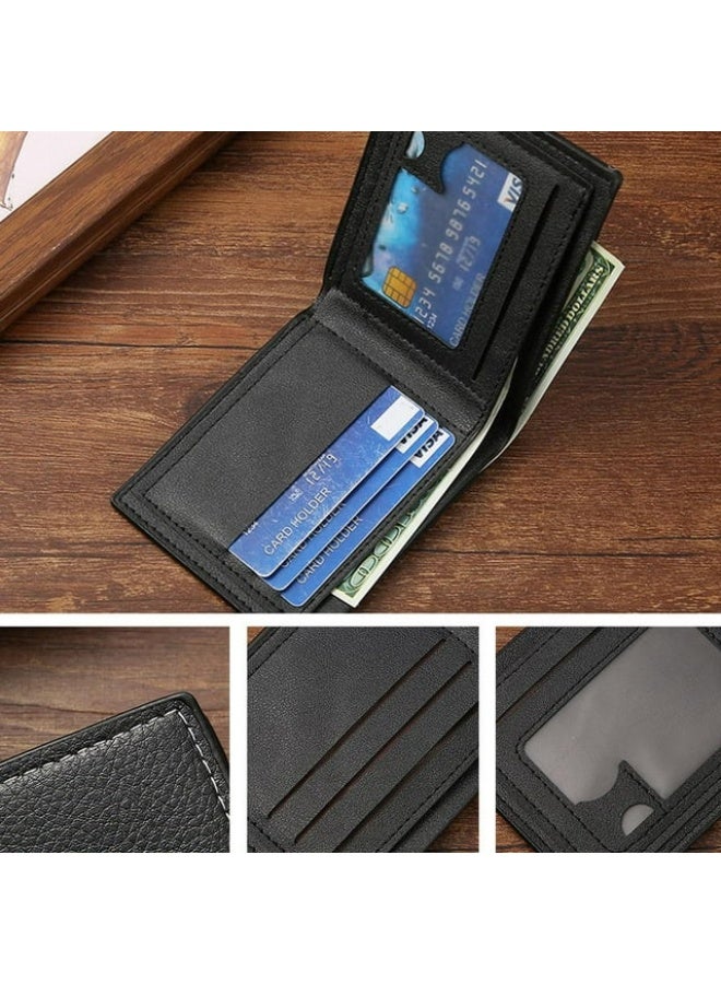 Men's Short Wallet Horizontal PU Leather Soft Wallet Fashion Large Capacity Card Holder for Young Men Business Casual Slim Bifold Wallet Men Daily Carry Accessories - Image 2