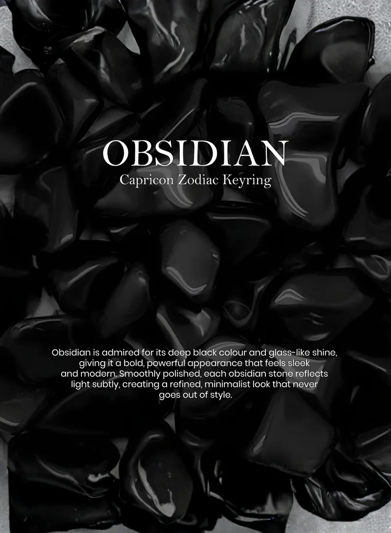 British Fossils ميدالية مفاتيح الأبراج برج الجدي بالأوبسيديان