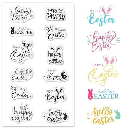 Heureppy Happy Easter Clear Stamps for Card Making Happy Easter Words Bunny Rabbit Rubber Stamps Easter Transparent Silicone Seals for Easter Spring DIY Scrapbooking Embossing Paper Card Album Craft Supplies - Image 1