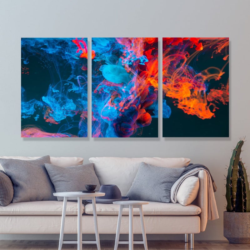 Marktna Three modern-designed canvas paintings with a hollow frame, measuring (150×70), three pieces - Image 1