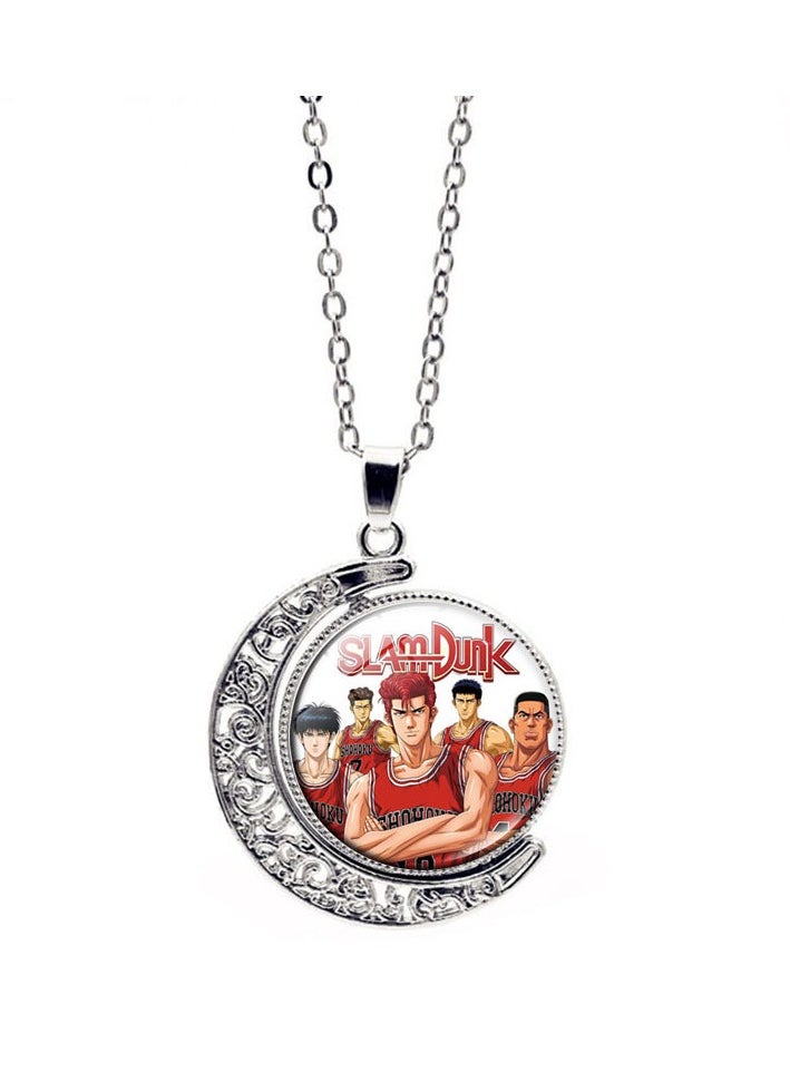 KUYING New Slam Dunk Double Sided Rotating Moon Pendant Necklace 