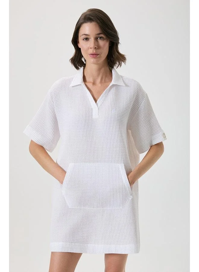 Penye Mood 100% cotton waffle polo-collar dress.