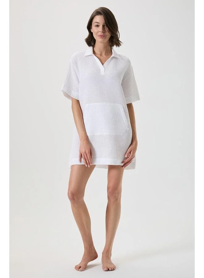 Penye Mood 100% cotton waffle polo-collar dress.