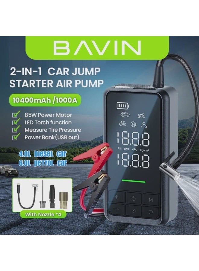 Bavin 2 in 1 Car Jump Starter & Air Compressor and 10400mAh Powerbank and 85W Charging Power Fast and Powerful Inflation and Digital Display for Precision and LED Lighting - Image 2