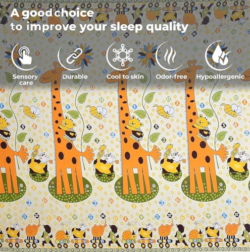 FRESH FROM LOOM Glace Cotton Wrinkle Free Soft Hypoallergenic Bed Sheet|Cartoon Printed|Single Bedsheet With One Pillow Cover Kids Bedsheet For Boys&Girls Room(60X90 Inches/Ziraffe),144 tc,Multicolor - Image 3