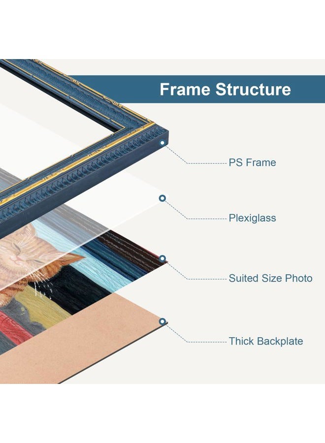 GULETHUN 18x24 Picture Frame Blue Gold - Vintage Photo Frame 18 by 24, Retro Home Decor Wall Hanging Gallery Frames, Sturdy, Plexiglass, Antique Ornate Poster Frame for Vertical & Horizontal Display - Image 5