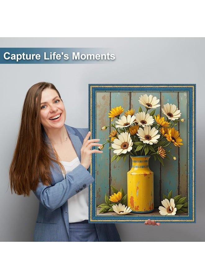 GULETHUN 18x24 Picture Frame Blue Gold - Vintage Photo Frame 18 by 24, Retro Home Decor Wall Hanging Gallery Frames, Sturdy, Plexiglass, Antique Ornate Poster Frame for Vertical & Horizontal Display - Image 4