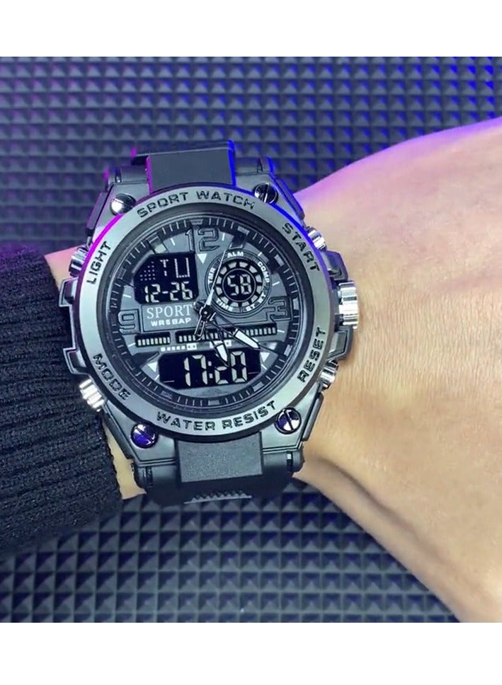 ساندا ساعات لرجال مونو-دوغلاس بعرض رقمي-آنالوجي ميكانيكية مائية ساعة رجالية سوداء - Image 3