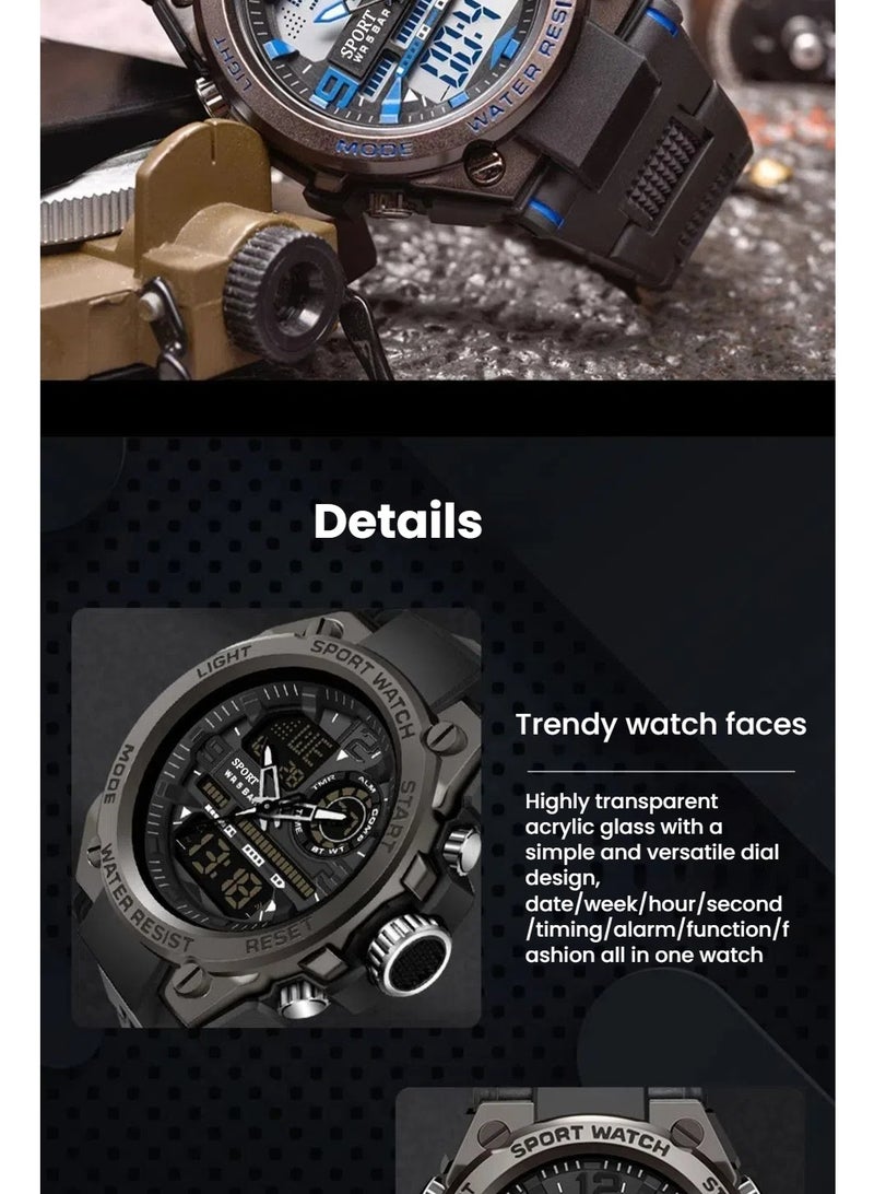 ساندا ساعات لرجال مونو-دوغلاس بعرض رقمي-آنالوجي ميكانيكية مائية ساعة رجالية سوداء - Image 5