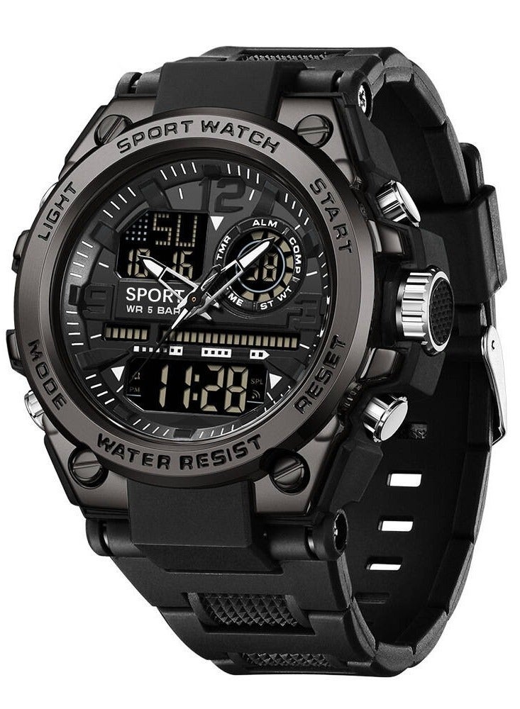 ساندا ساعات لرجال مونو-دوغلاس بعرض رقمي-آنالوجي ميكانيكية مائية ساعة رجالية سوداء - Image 2