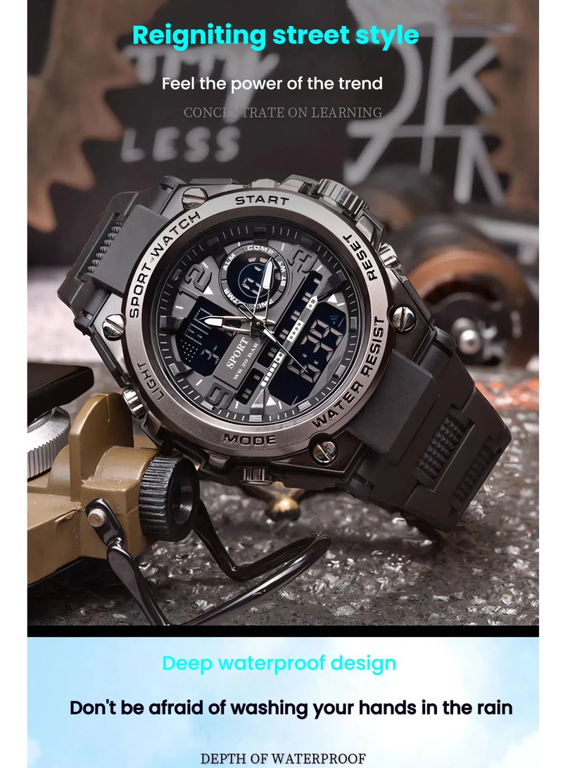 ساندا ساعات لرجال مونو-دوغلاس بعرض رقمي-آنالوجي ميكانيكية مائية ساعة رجالية سوداء - Image 4