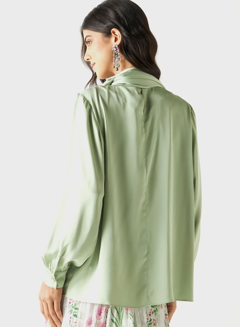 Iconic High Neck Tie Detail Top