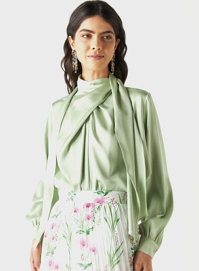 Iconic High Neck Tie Detail Top