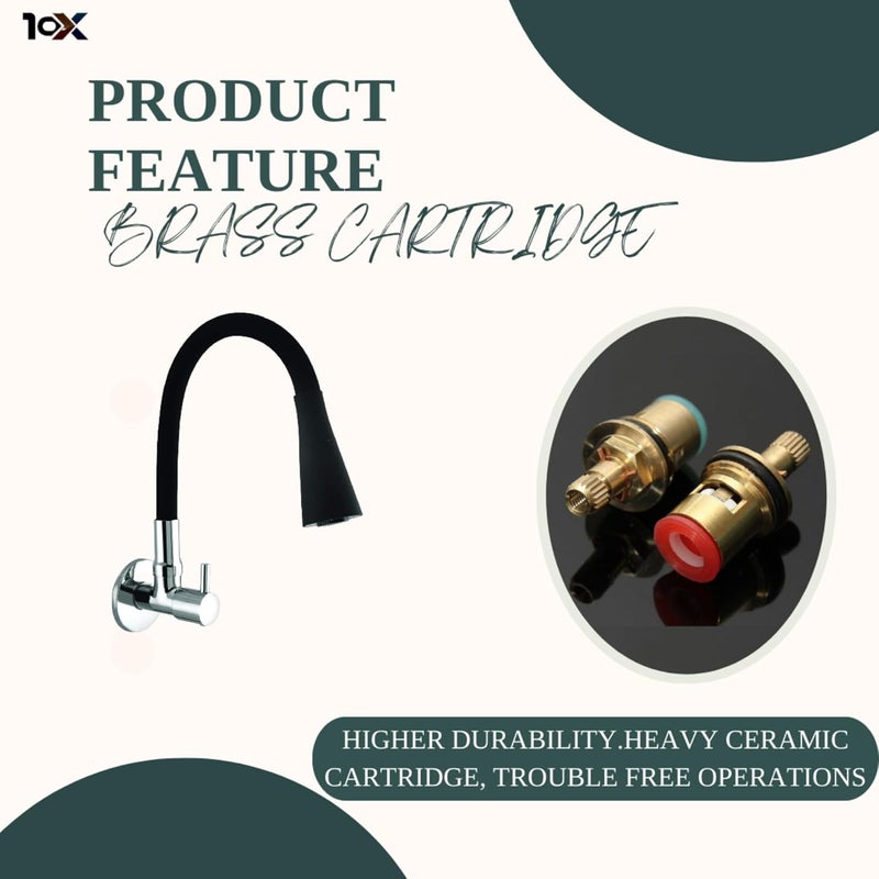 10X صنبور حوض المطبخ BL-9876 برأس مرن لون أسود مثبت على الحائط، تشطيب كروم (تدفق مزدوج)، معدني - Image 3