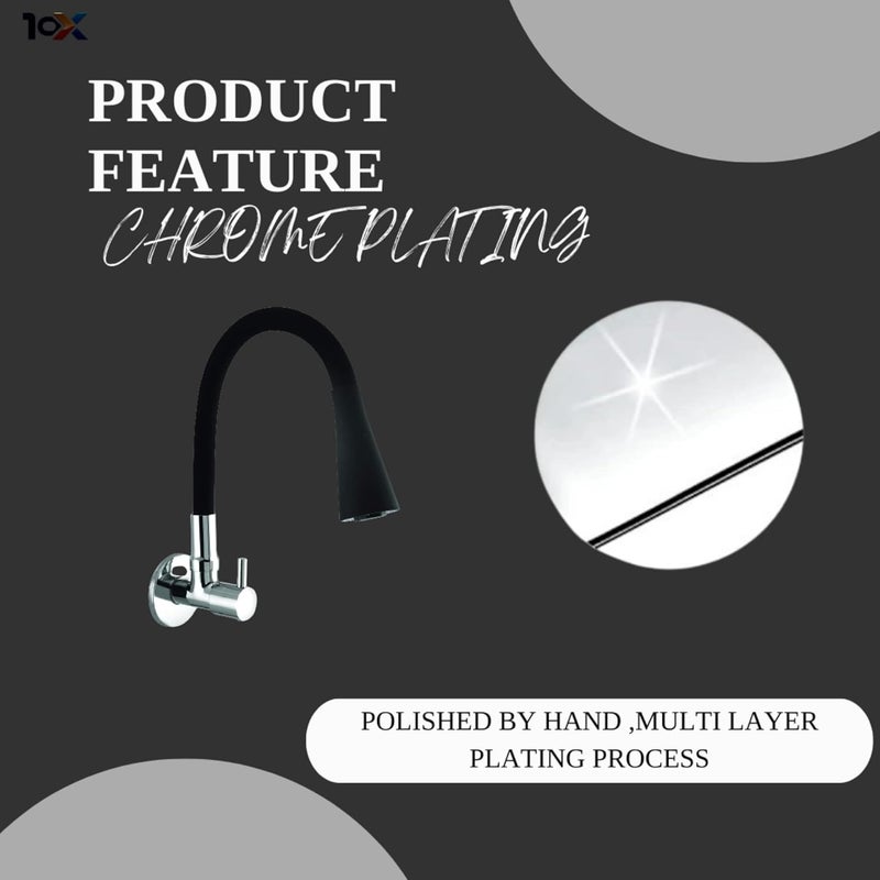 10X صنبور حوض المطبخ BL-9876 برأس مرن لون أسود مثبت على الحائط، تشطيب كروم (تدفق مزدوج)، معدني - Image 5