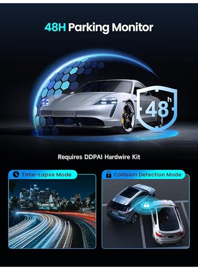 DDPAI Dash Cam for Cars, 4K+1080P Front and Rear Dashcam for Cars, Included 64GB Card Dash Camera, Built-in 5G WiFi6 GPS, 3'' IPS, 48H Parking Mode, Super Night Vision, ADAS, Loop Recording, Z50 Pro - Image 5