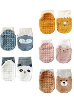 Baby Non-slip Shoes Socks, 5 Pairs Cartoon Home Breathable Comfort Crew Socks Baby Daily Care Accessories for Boys and Girls Aged 1 2 3 Panda, Rabbit, Lion, Bear, Penguin