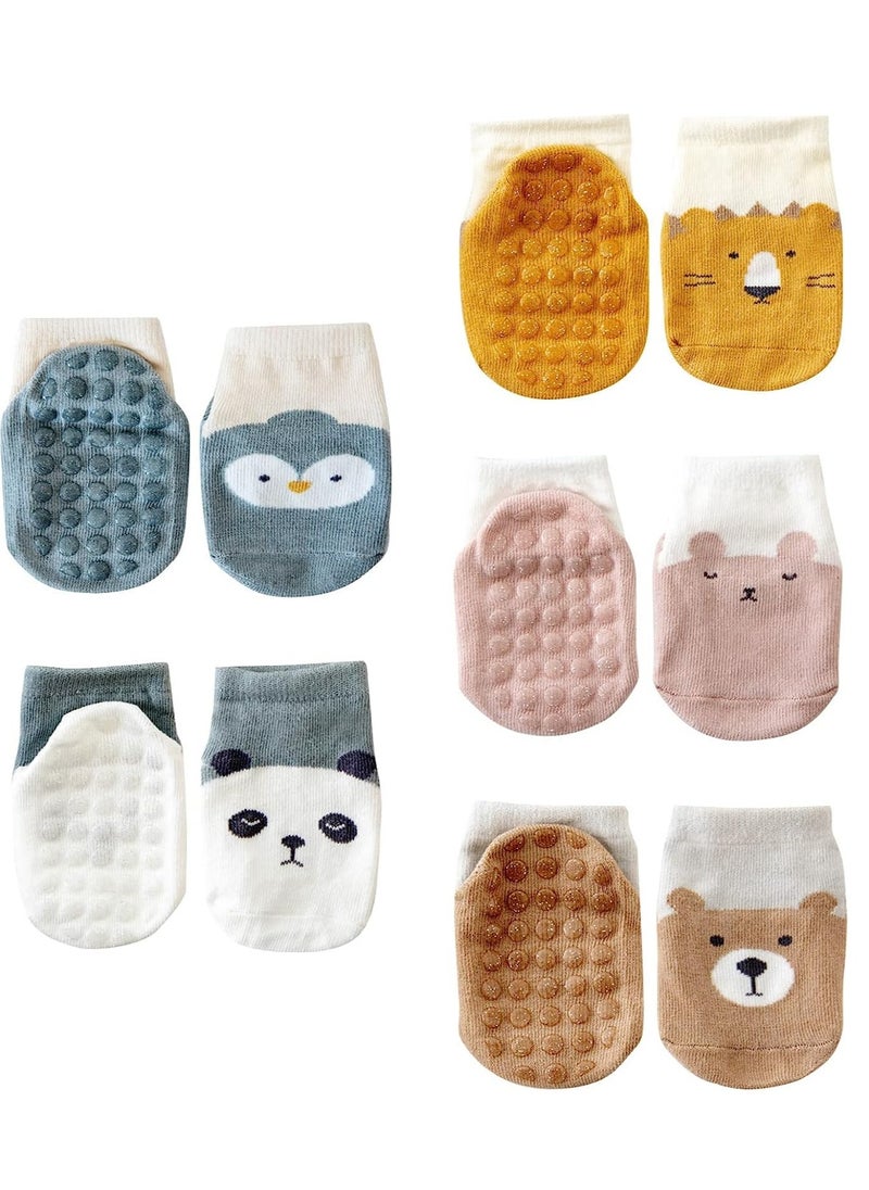KASTWAVE - Baby Non-slip Shoes Socks, 5 Pairs Cartoon Home Breathable Comfort Crew Socks Baby Daily Care Accessories for Boys and Girls Aged 1 2 3 Panda, Rabbit, Lion, Bear, Penguin - Image 1