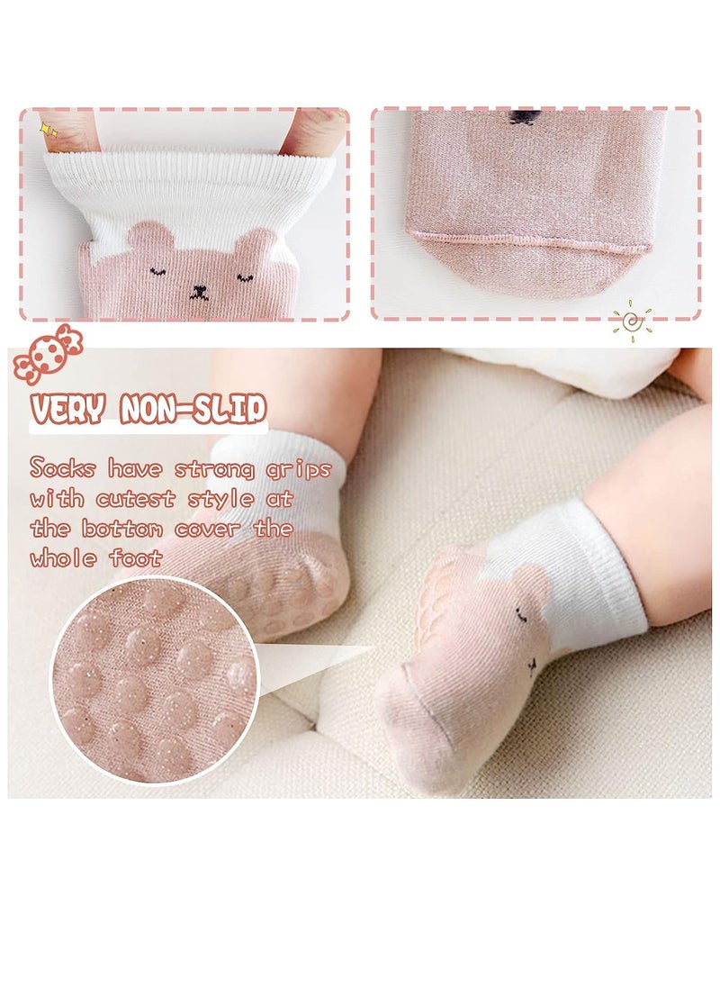 KASTWAVE - Baby Non-slip Shoes Socks, 5 Pairs Cartoon Home Breathable Comfort Crew Socks Baby Daily Care Accessories for Boys and Girls Aged 1 2 3 Panda, Rabbit, Lion, Bear, Penguin - Image 1