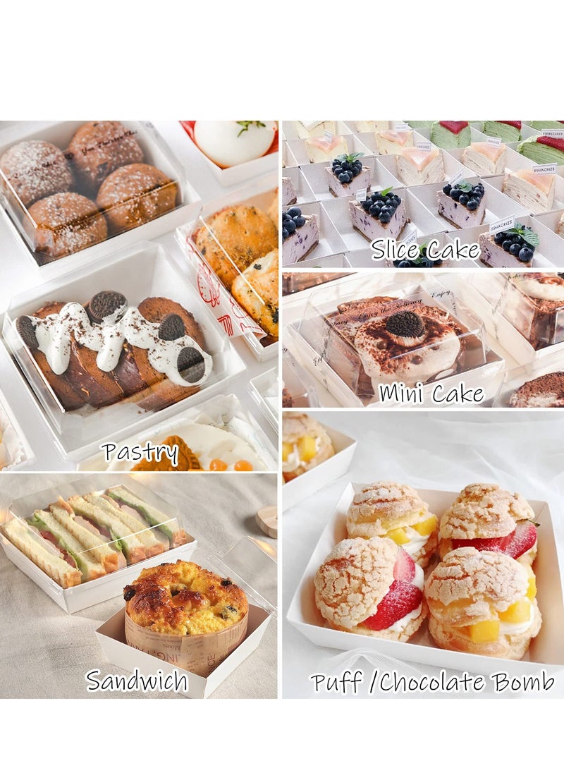 SYOSI - 50 Pack Paper Charcuterie Boxes with Clear Secure Lids Clear Plastic Cheesecake Containers Individual Disposable Triangle Cake Boxes for Pie Slice Cheesecake Dessert - Image 1