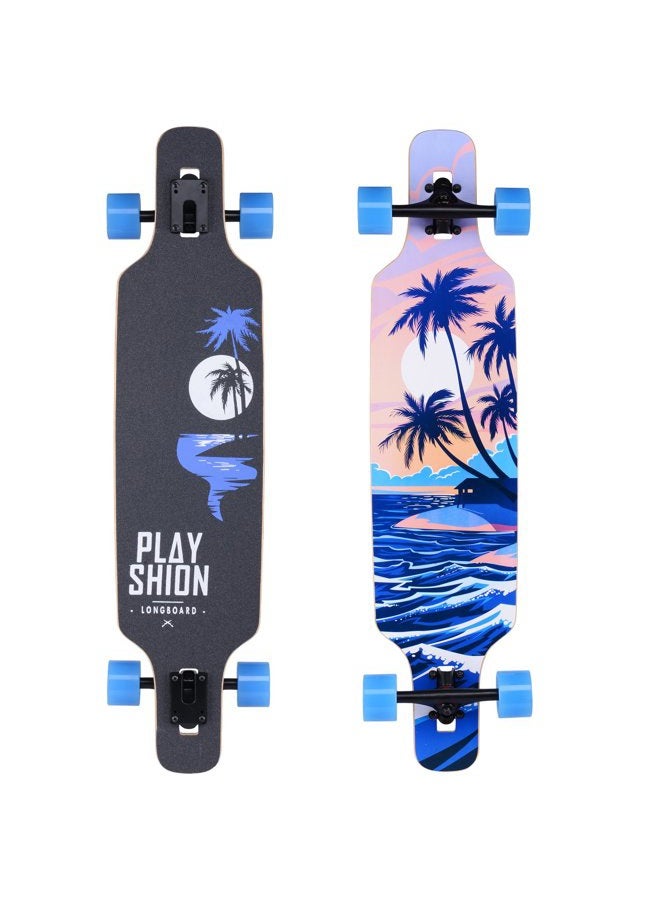 Playshion 39 Inch Drop Through Freestyle Longboard Skateboard Cruiser Coconut Tree - Image 1