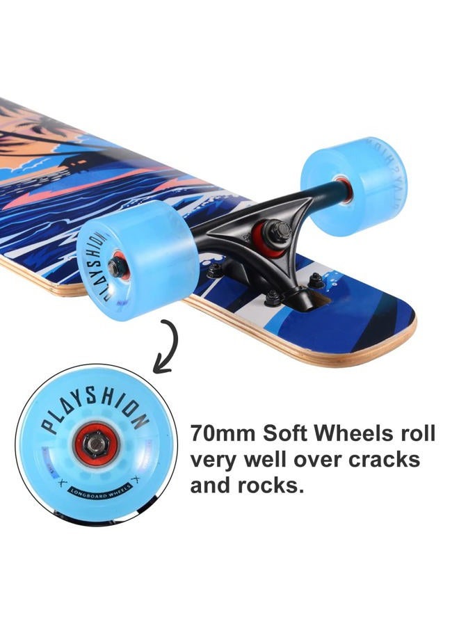Playshion 39 Inch Drop Through Freestyle Longboard Skateboard Cruiser Coconut Tree - Image 3
