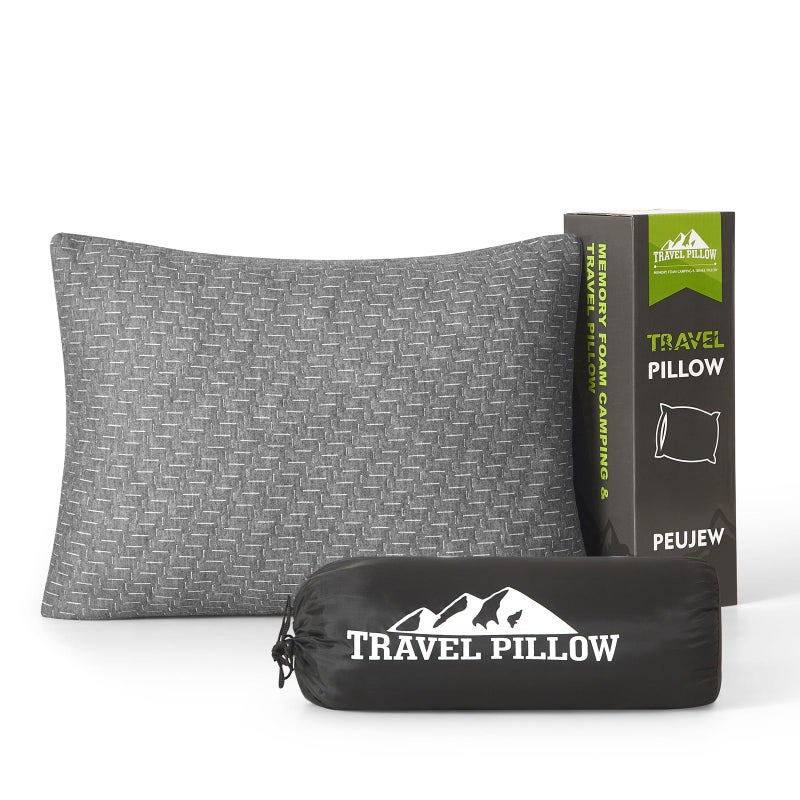 PEUJEW Travel Size Pillow Compressible Memory Foam Pillow Camping Pillow Breathable Cover for Travel Airplane Car Hiking Camping Outdoor