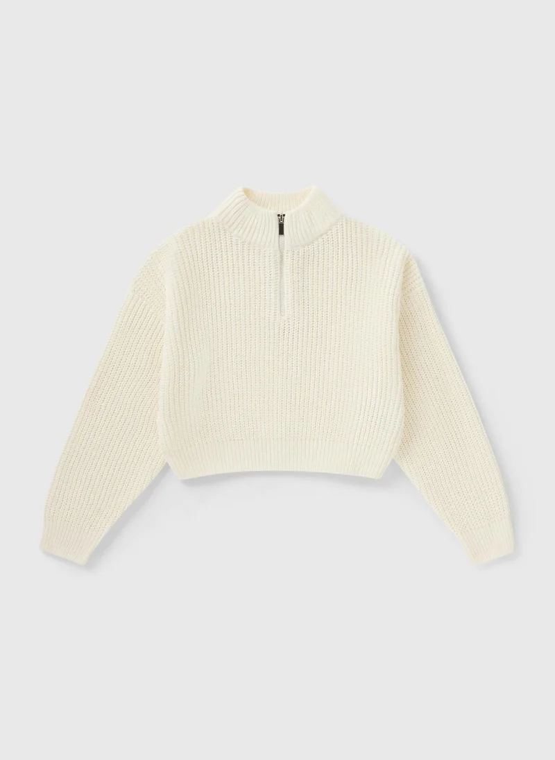 Matalan Girls Cream Half Zip Knit Jumper