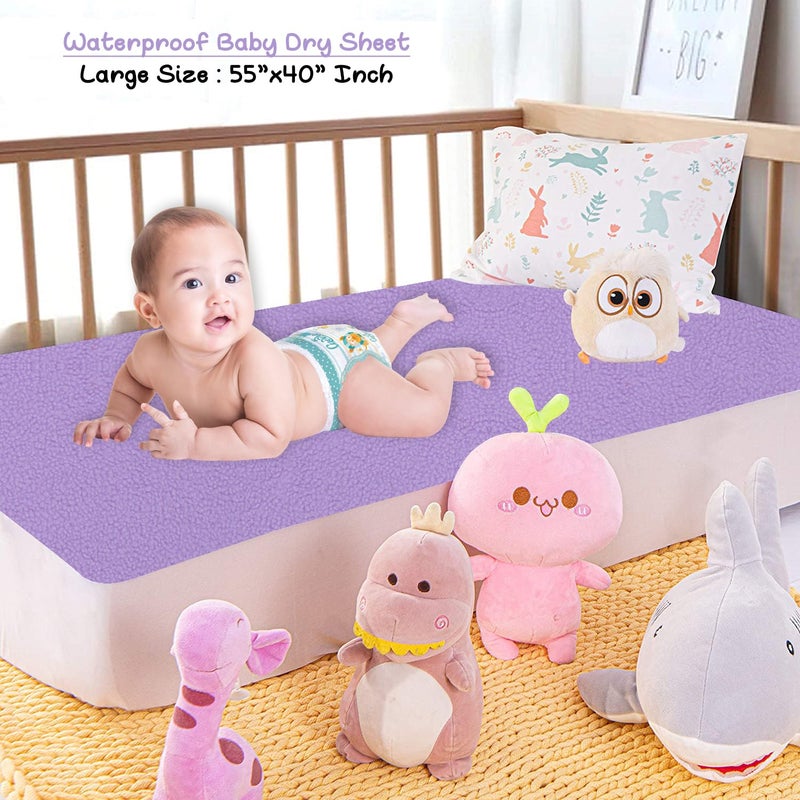 Dream King Waterproof Quick Dry Sheet for Baby| Bed Pad Anti-Piling Fleece Extra Absorbent Washable Matress Protector| Baby Bed Protector - Size Large 140X100 Cm (Lilac (Violet)) - Image 2
