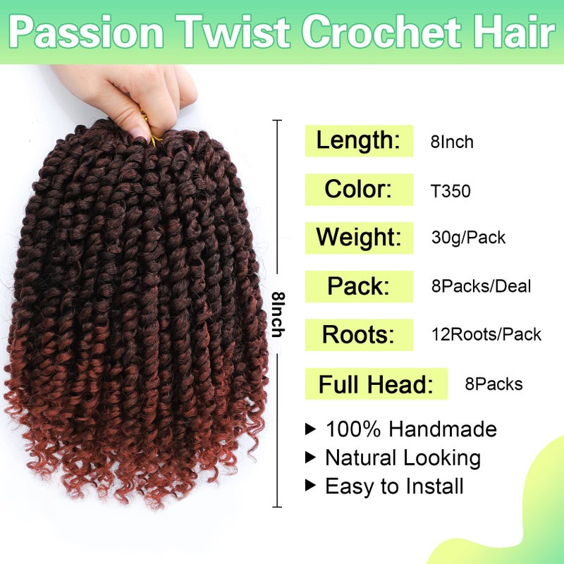 AMELI Passion Twist Crochet Hair 8Inch Passion Twist Hair 8 Packs Pre-Twisted Curly Crochet Hair for Black Women (T350-8packs) - Image 2