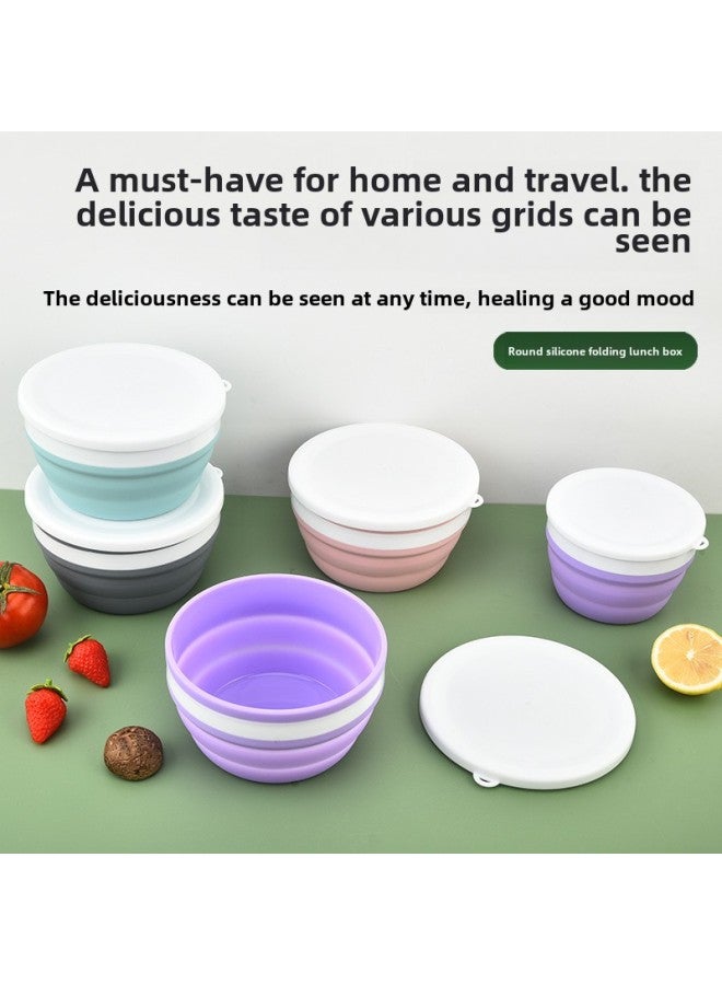 Wholesale Silicone Portable Folding Bowl Three-piece Travel Compression Lunch Box Folding Water Cup Tableware Lunch Supplies-Specifications:Light Purple  - Image 3