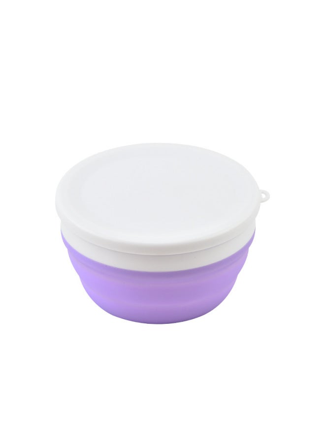 Wholesale Silicone Portable Folding Bowl Three-piece Travel Compression Lunch Box Folding Water Cup Tableware Lunch Supplies-Specifications:Light Purple  - Image 1