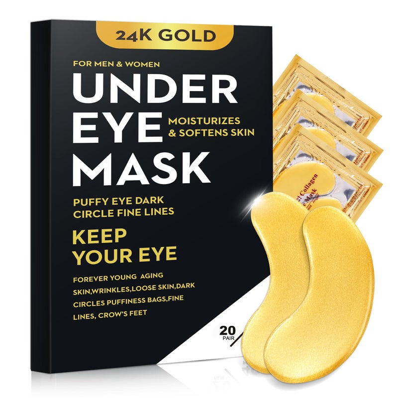 Bukamkom 20Pcs/10Pairs Under Eye Patches Gold for Dark Circles, Puffy Eyes, and Wrinkles, 24K Gold Eye Mask for Face, Eye Cream for Men and Women - Image 1