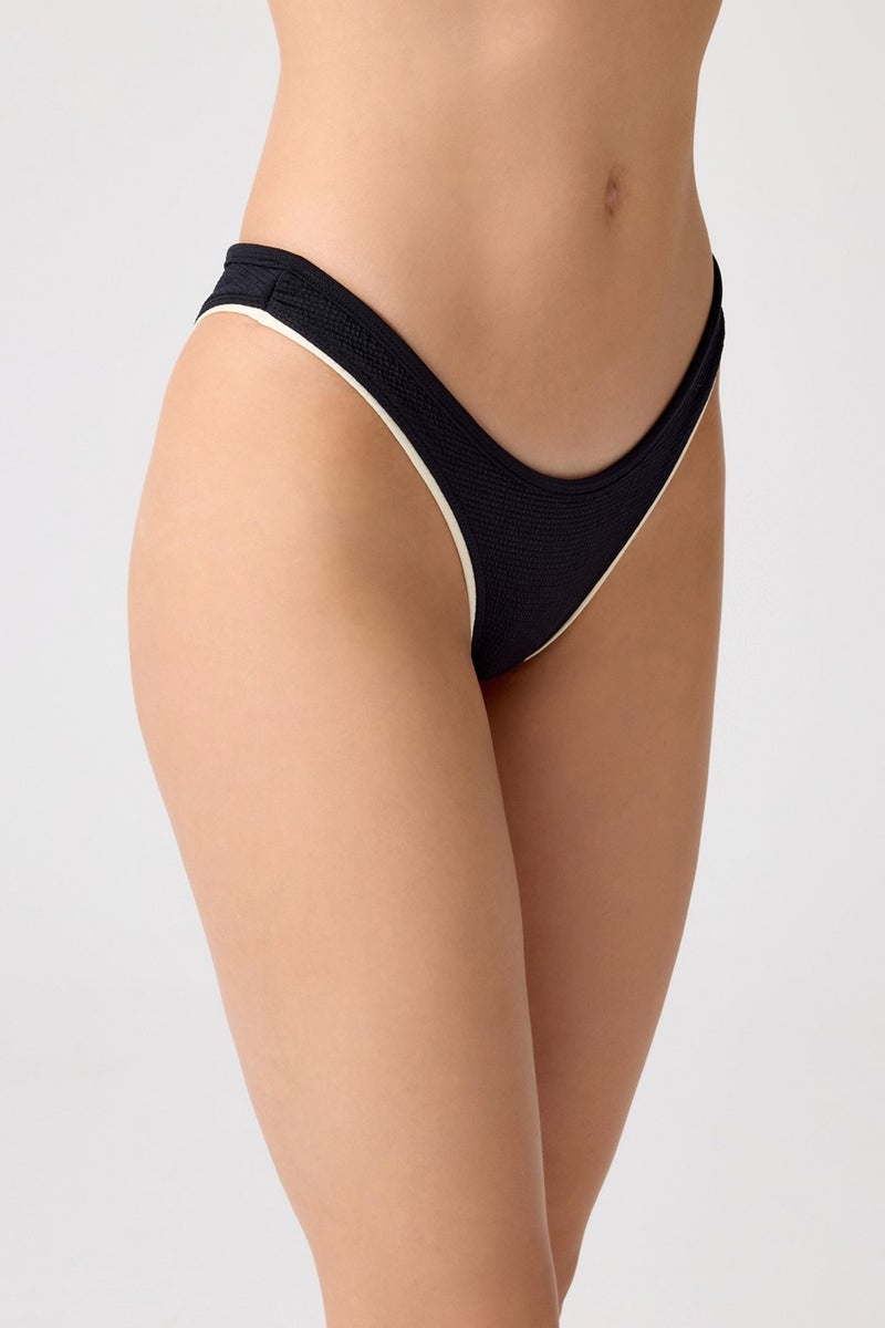 Los Ojos x Melodi Black-Cream Brazilian Model Bikini Bottom Retro Bottom  - Image 1